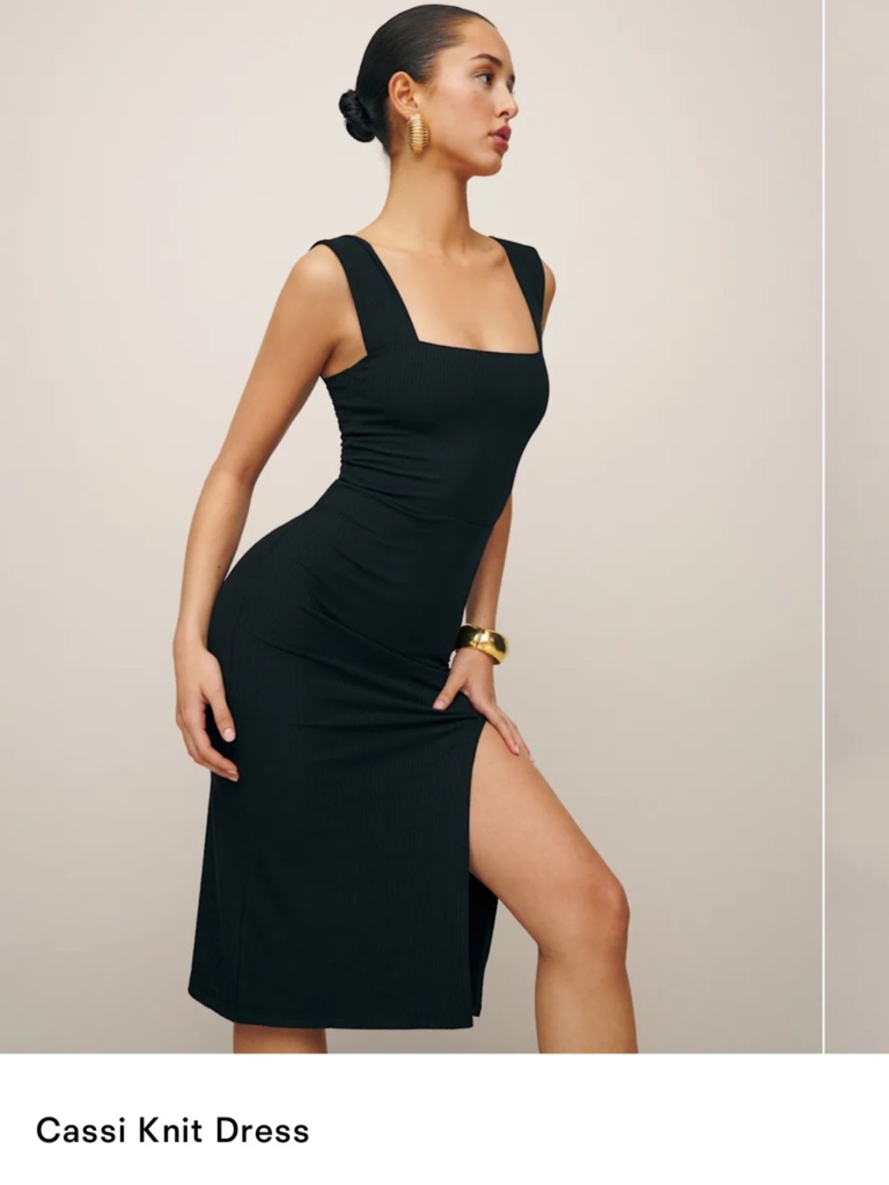 Reformation Black Ribbed Square-Neck Midi Dress Size XS NWT